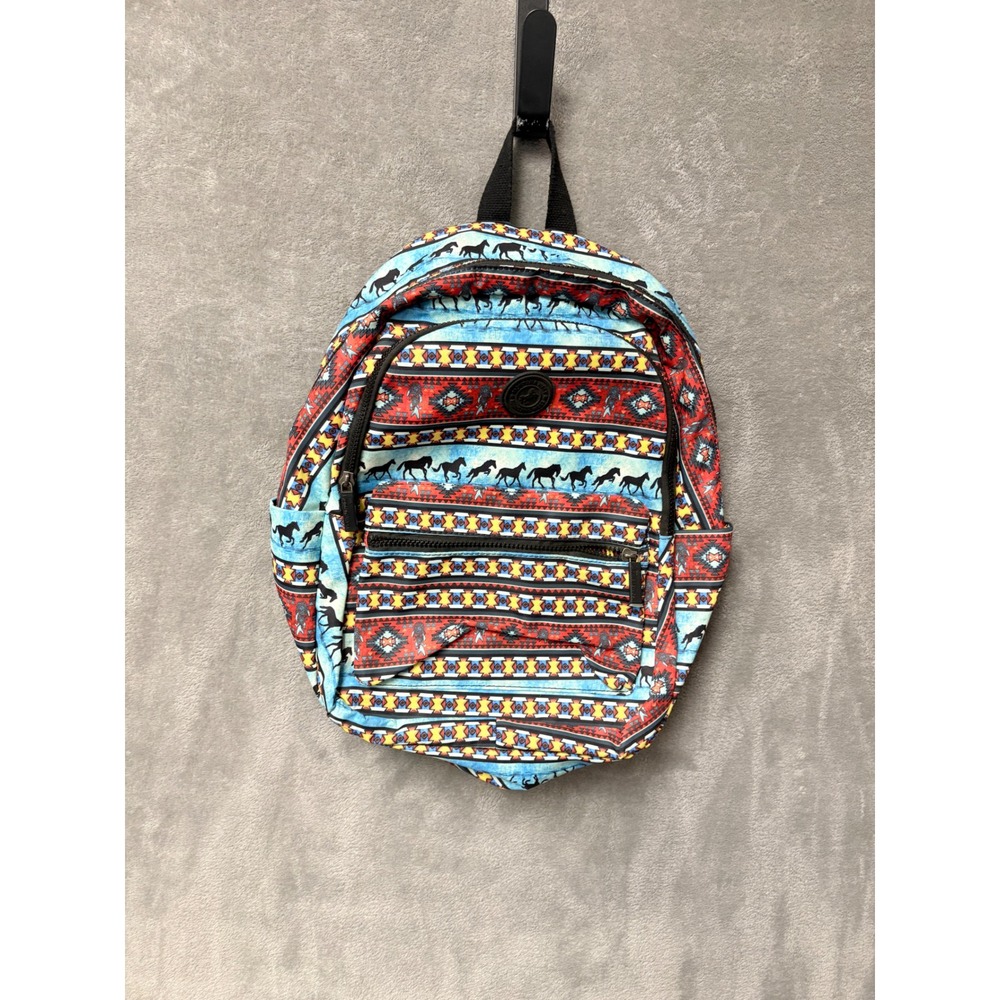 Montana West Southwestern Horse Print Canvas Backpack Blue Red Geometric Western